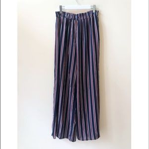 Navy Blue Striped Wide Leg Pants